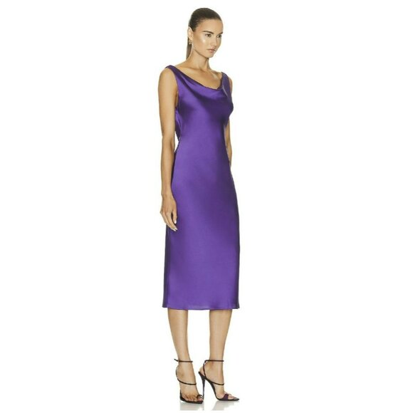 New Norma Kamali Maria Dress Purple Draped Front Midi Size Medium - Picture 2 of 7